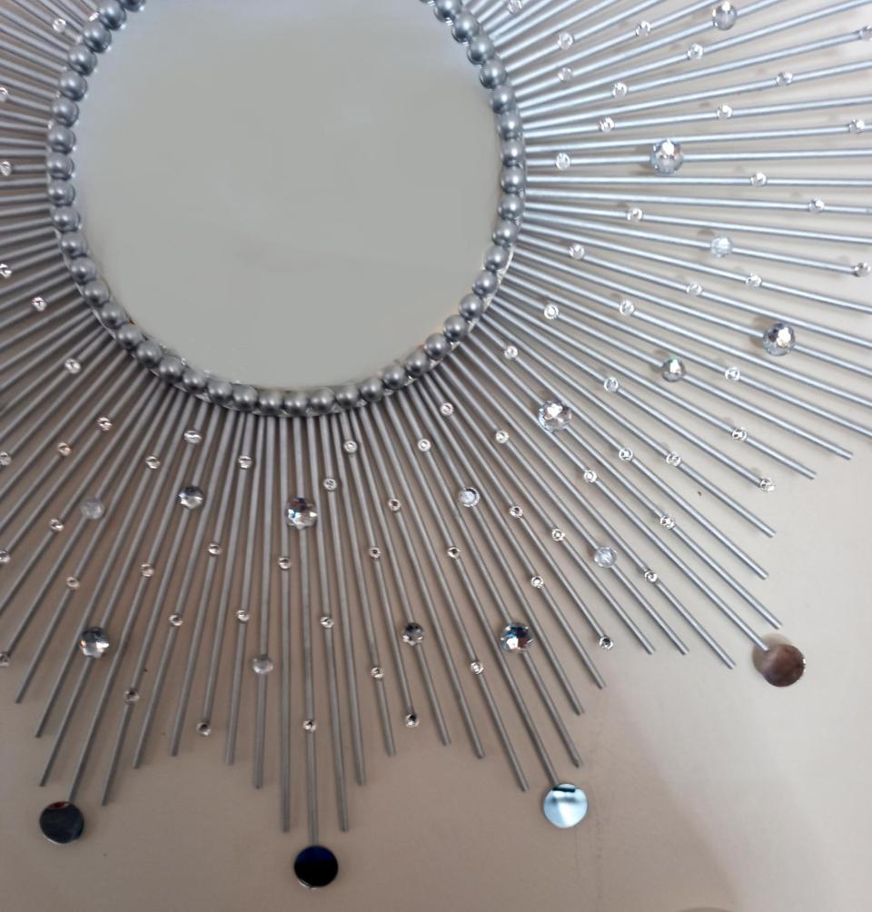 Beautiful Handmade Silver 31" Glam Sunburst Mirror, Starburst mirror, Jeweled Mirror, Wall Mirror, Sun Mirror