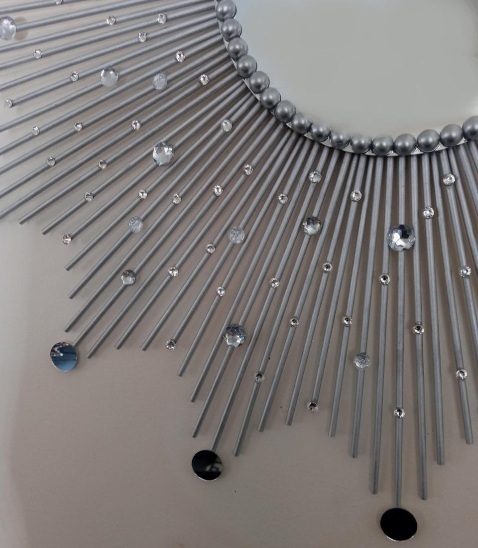 Beautiful Handmade Silver 31" Glam Sunburst Mirror, Starburst mirror, Jeweled Mirror, Wall Mirror, Sun Mirror