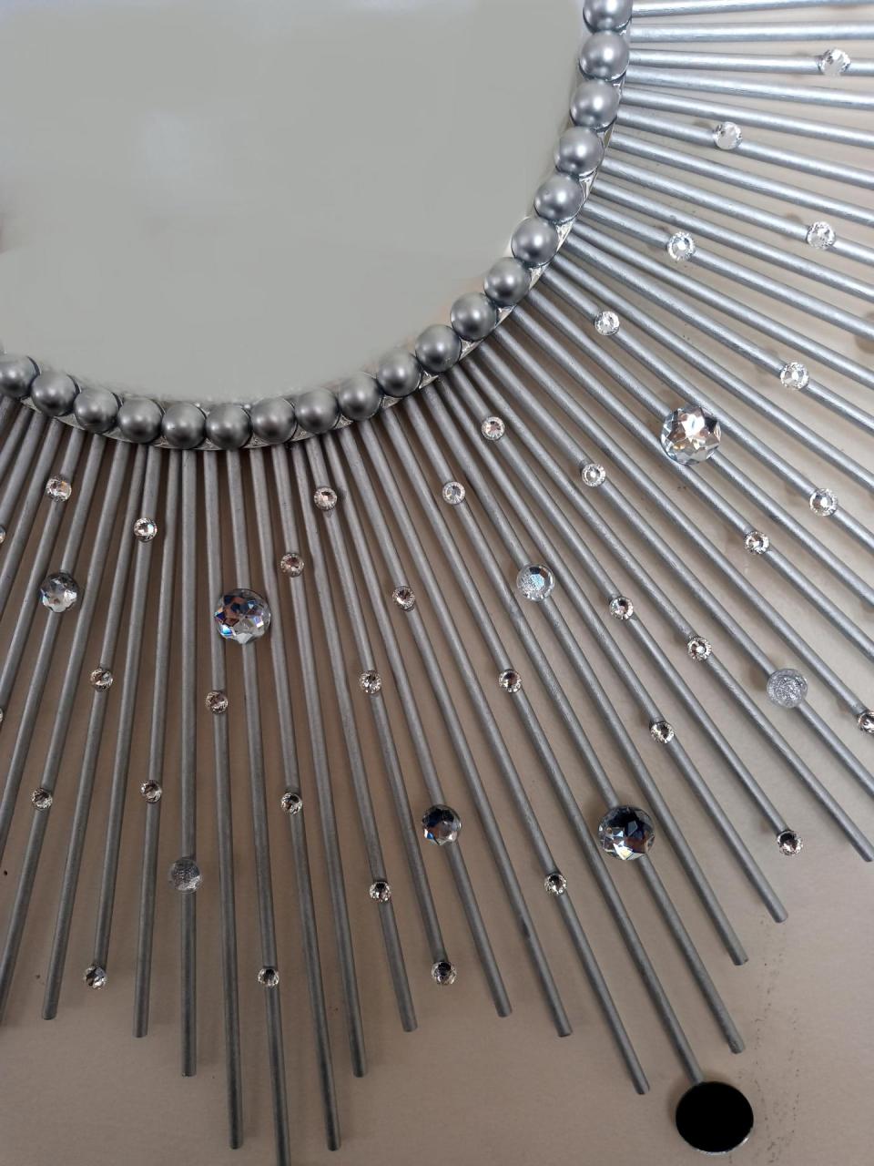 Beautiful Handmade Silver 31" Glam Sunburst Mirror, Starburst mirror, Jeweled Mirror, Wall Mirror, Sun Mirror