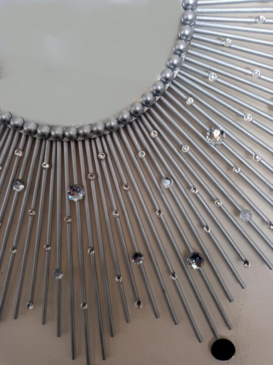 Beautiful Handmade Silver 31" Glam Sunburst Mirror, Starburst mirror, Jeweled Mirror, Wall Mirror, Sun Mirror