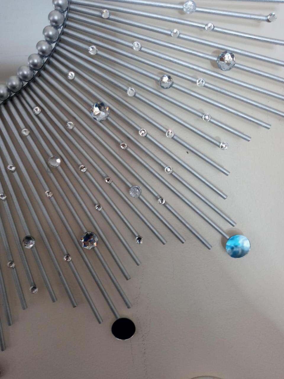 Beautiful Handmade Silver 31" Glam Sunburst Mirror, Starburst mirror, Jeweled Mirror, Wall Mirror, Sun Mirror