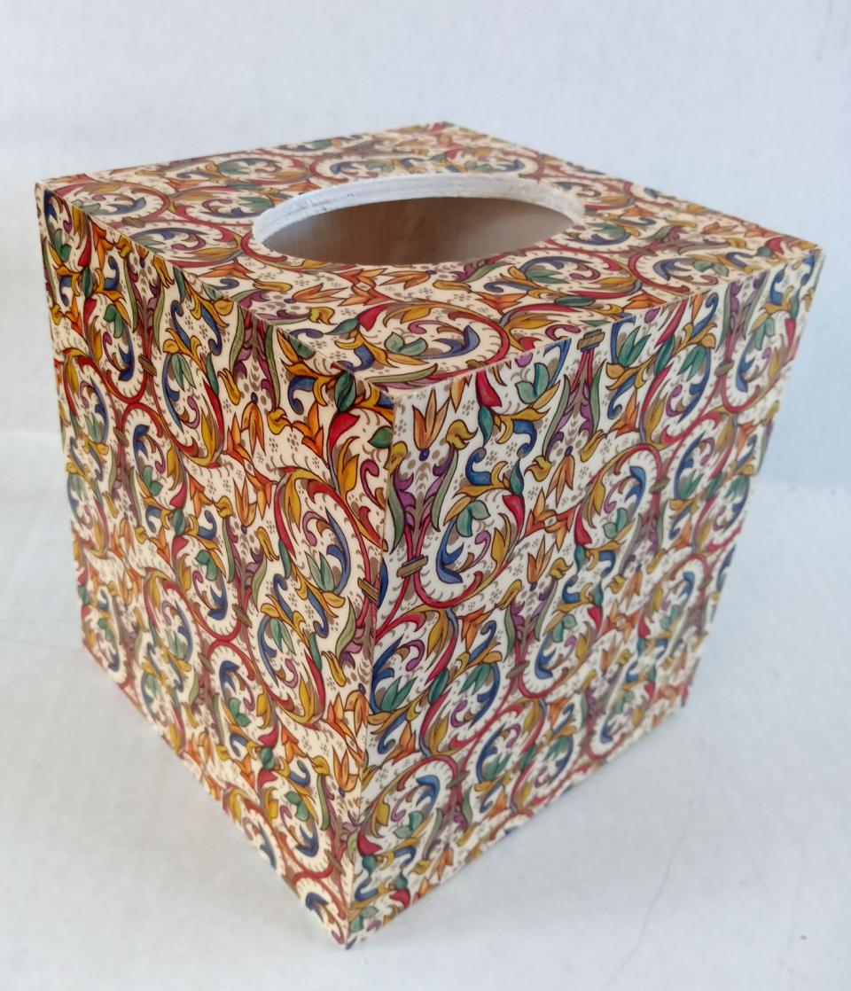 Beautiful Decoupage Wood Tissue Box Cover With Bottom Jewel Tone Flourish Kartos Italy Paper