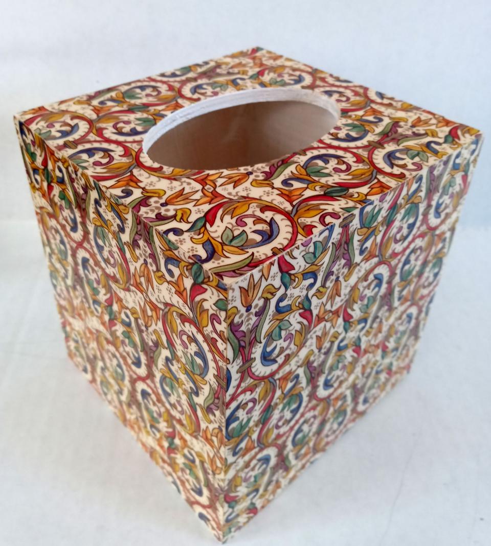 Beautiful Decoupage Wood Tissue Box Cover With Bottom Jewel Tone Flourish Kartos Italy Paper