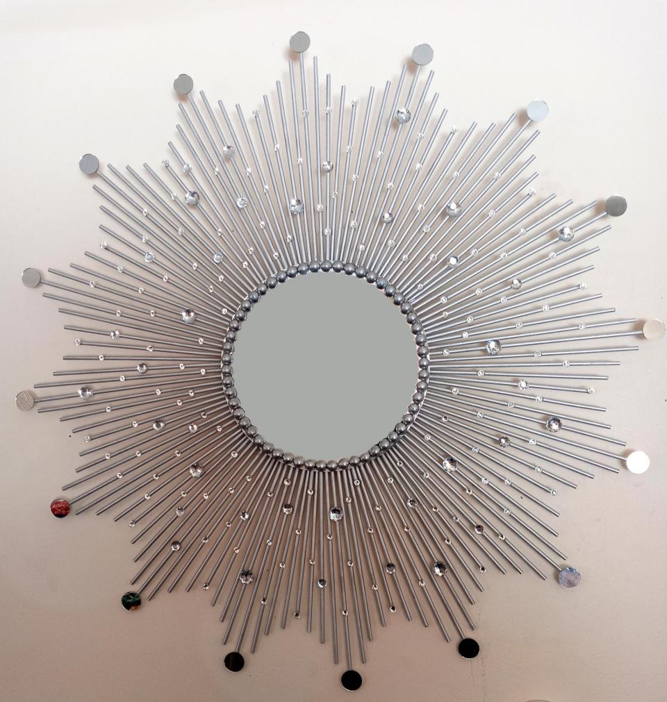 Beautiful Handmade Silver 31" Glam Sunburst Mirror, Starburst mirror, Jeweled Mirror, Wall Mirror, Sun Mirror
