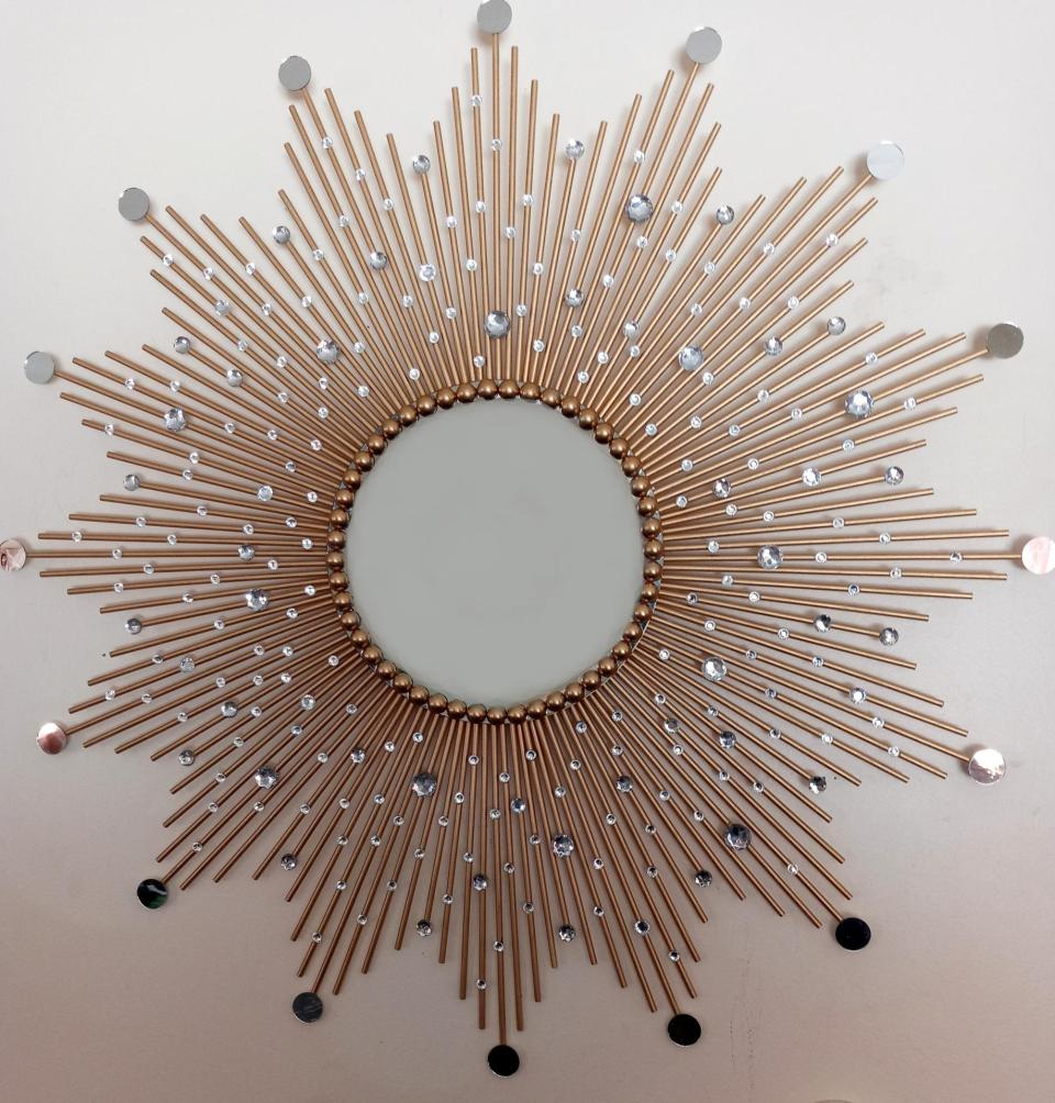 Beautiful Handmade Gold 31" Glam Sunburst Mirror, Starburst mirror, Jeweled Mirror, Wall Mirror, Sun Mirror