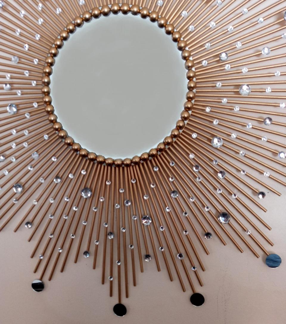 Beautiful Handmade Gold 31" Glam Sunburst Mirror, Starburst mirror, Jeweled Mirror, Wall Mirror, Sun Mirror