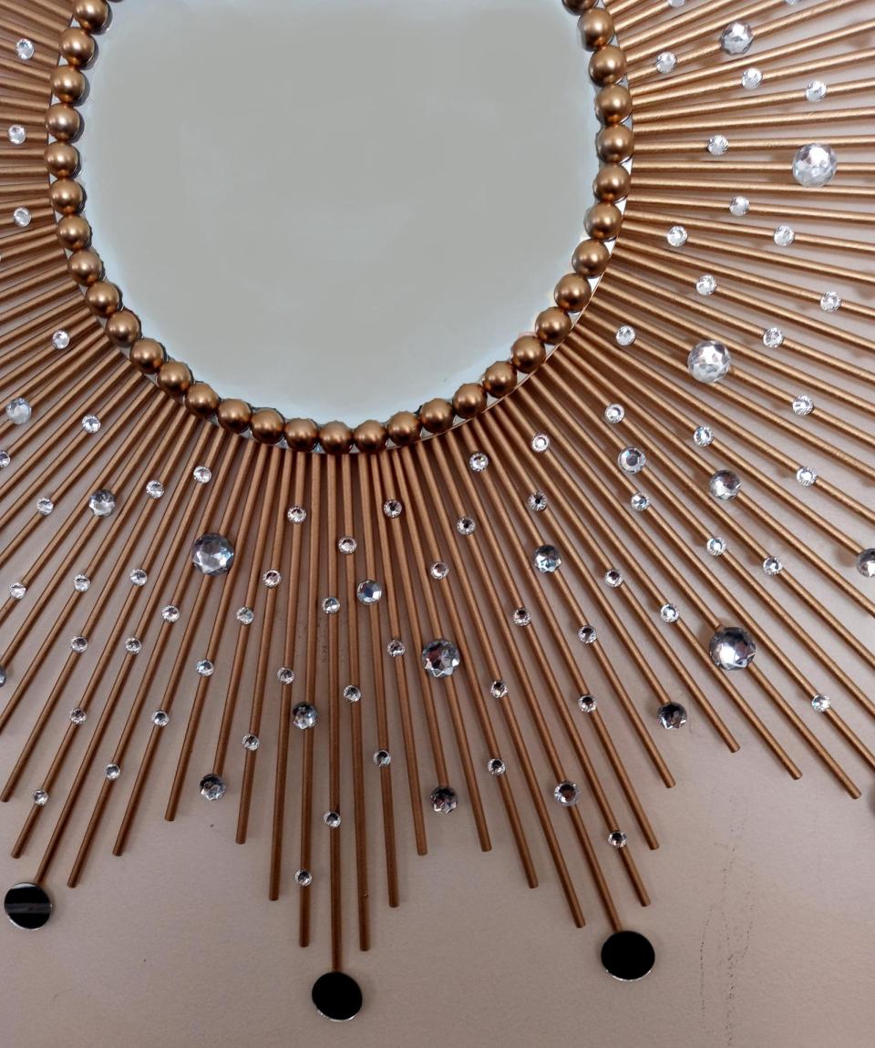 Beautiful Handmade Gold 31" Glam Sunburst Mirror, Starburst mirror, Jeweled Mirror, Wall Mirror, Sun Mirror
