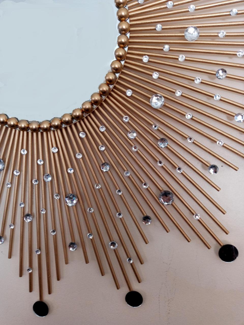 Beautiful Handmade Gold 31" Glam Sunburst Mirror, Starburst mirror, Jeweled Mirror, Wall Mirror, Sun Mirror