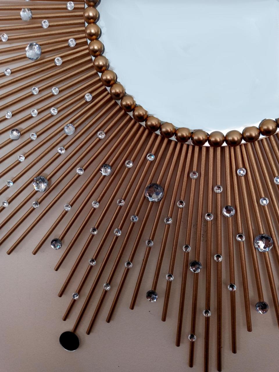 Beautiful Handmade Gold 31" Glam Sunburst Mirror, Starburst mirror, Jeweled Mirror, Wall Mirror, Sun Mirror