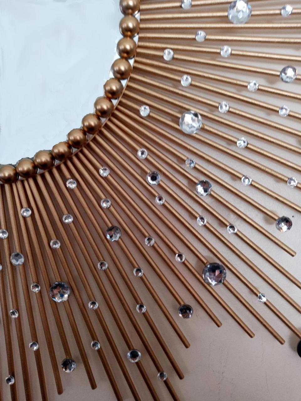 Beautiful Handmade Gold 31" Glam Sunburst Mirror, Starburst mirror, Jeweled Mirror, Wall Mirror, Sun Mirror