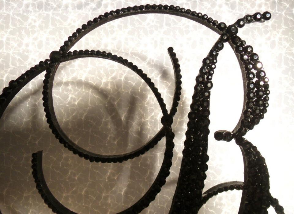 Handmade Glass Black Crystals 6" Tall Wooden Letter "B" Wedding Cake Topper  A B C D E F G H I J K L M N O P R S