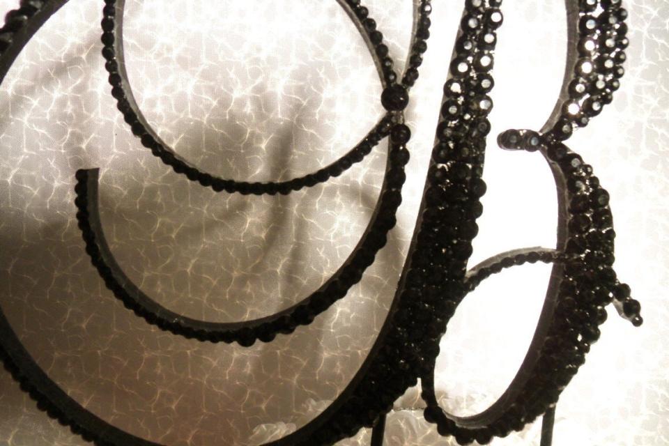 Handmade Glass Black Crystals 6" Tall Wooden Letter "B" Wedding Cake Topper  A B C D E F G H I J K L M N O P R S