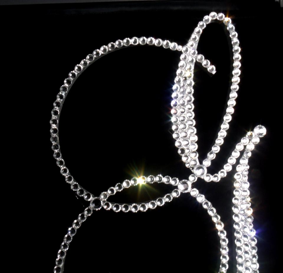 Handmade Glass Clear Crystals  6" Tall Silver or Gold Base Wooden Monogram Letter "G" Wedding Cake Topper