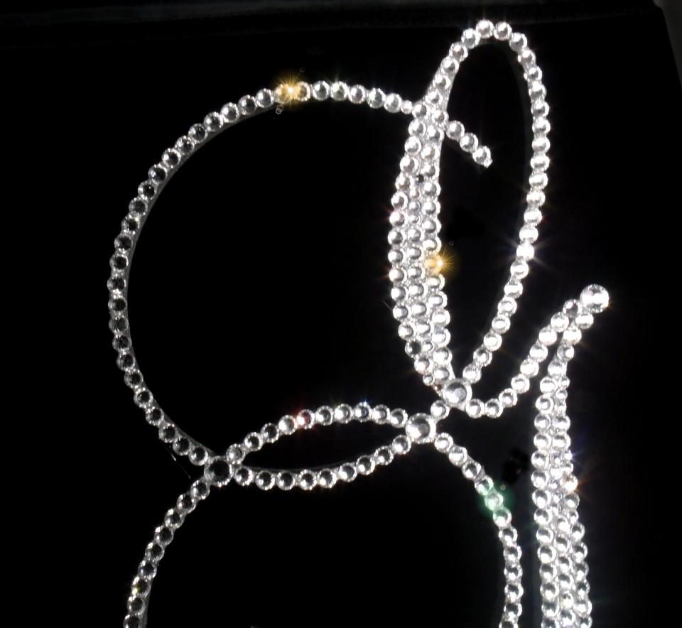 Handmade Glass Clear Crystals  6" Tall Silver or Gold Base Wooden Monogram Letter "G" Wedding Cake Topper