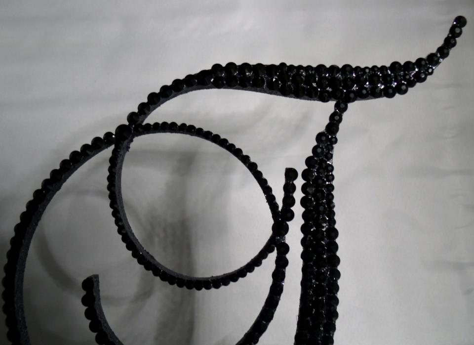 Handmade Glass Black Crystals 5" Tall Wooden Letter "T" Wedding Cake Topper  A B C D E F G H I J K L M N O P R S