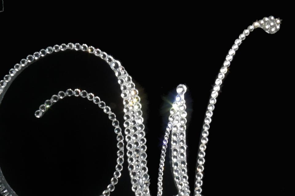Handmade Glass Clear Crystals  5" Tall Silver or Gold Base Wooden Monogram Letter "W" Wedding Cake Topper