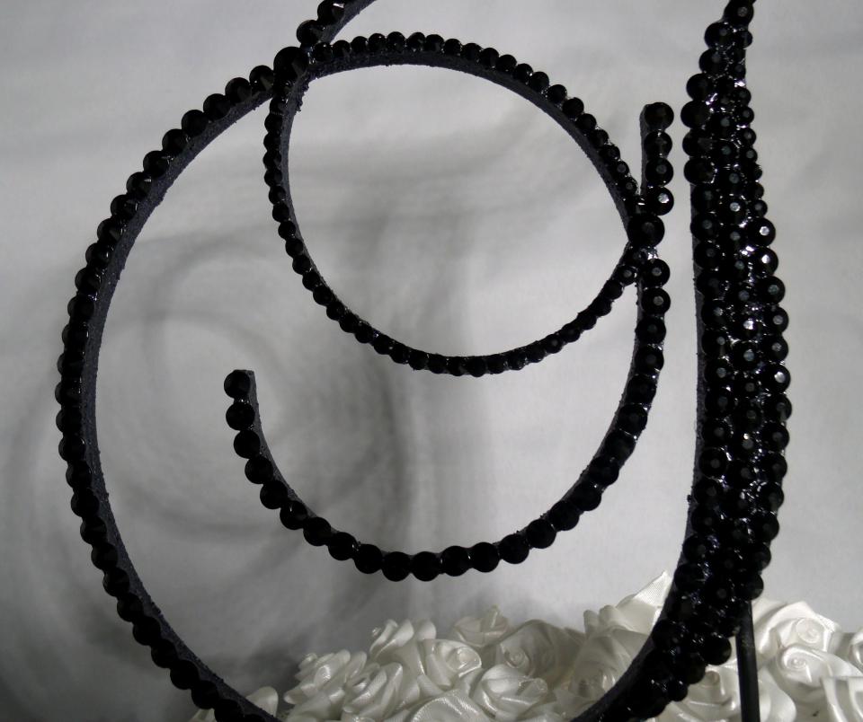 Handmade Glass Black Crystals 5" Tall Wooden Letter "T" Wedding Cake Topper  A B C D E F G H I J K L M N O P R S