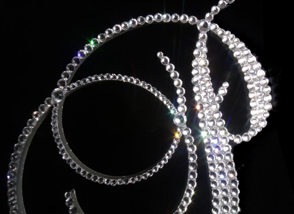 Handmade Glass Clear Crystals  6" Tall Silver or Gold Base Wooden Monogram Letter "P" Wedding Cake Topper