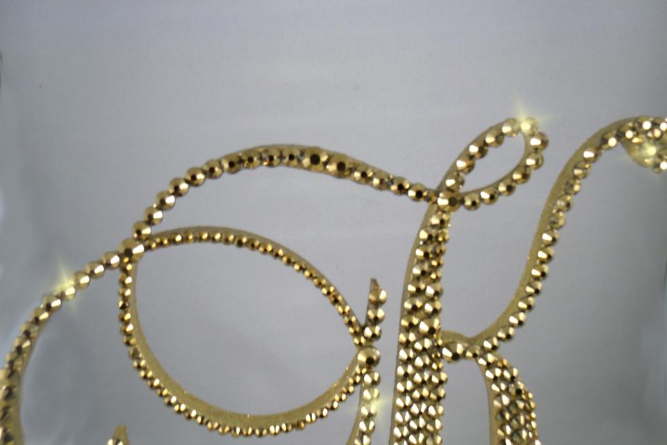 Gold Foiled  Glass Crystals 6" Tall Wooden Letter "K" Wedding Cake Topper  A B C D E F G H I J K L M N O P R S T U