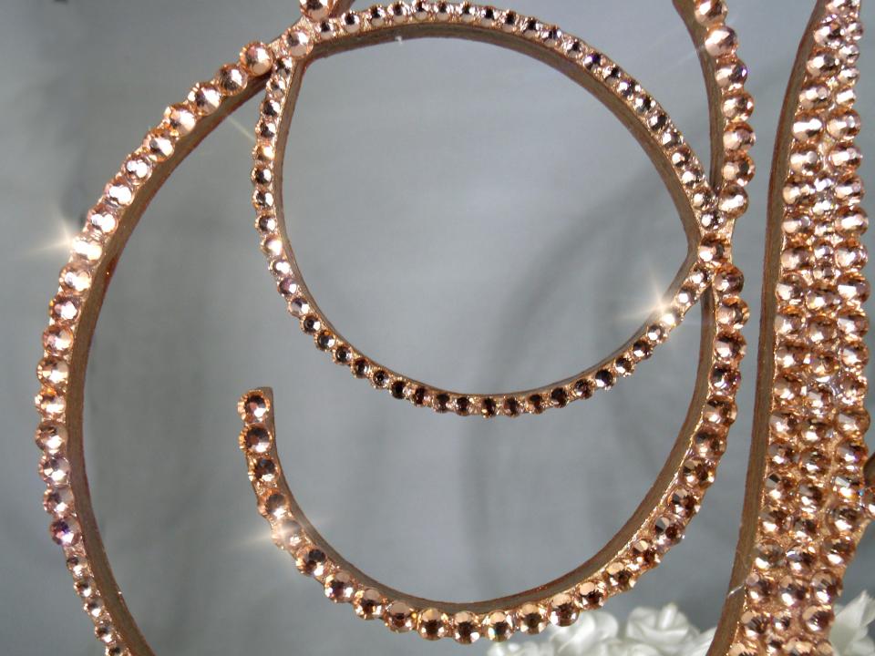 Rose Gold Glass Crystals 6" Tall Wooden Letter "D" Wedding Cake Topper  A B C D E F G H I J K L M N O P R S T U V