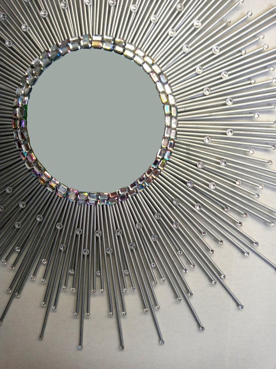 Beautiful Handmade Silver 30" Glam Crystals Sunburst Mirror, Starburst mirror, Wall Mirror, Sun Mirror