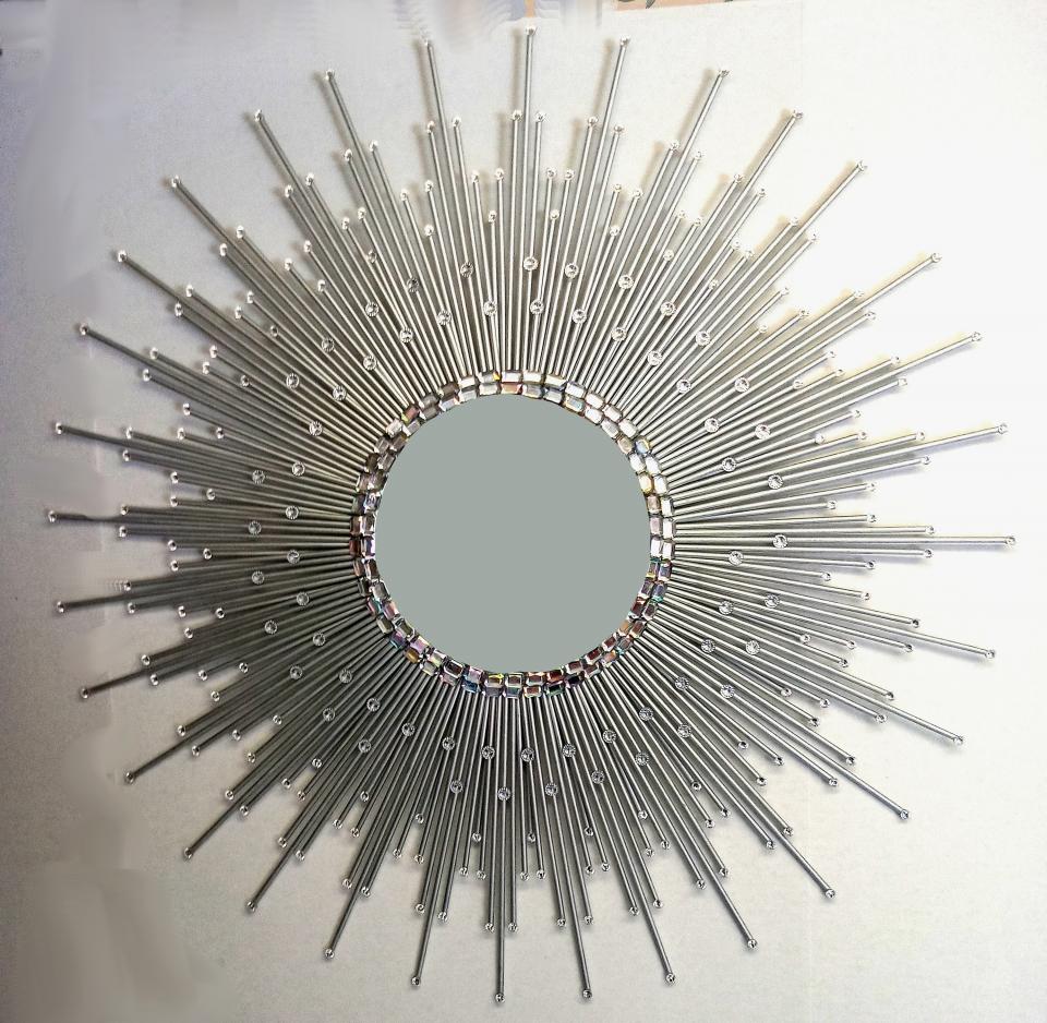 Beautiful Handmade Silver 30" Glam Crystals Sunburst Mirror, Starburst mirror, Wall Mirror, Sun Mirror