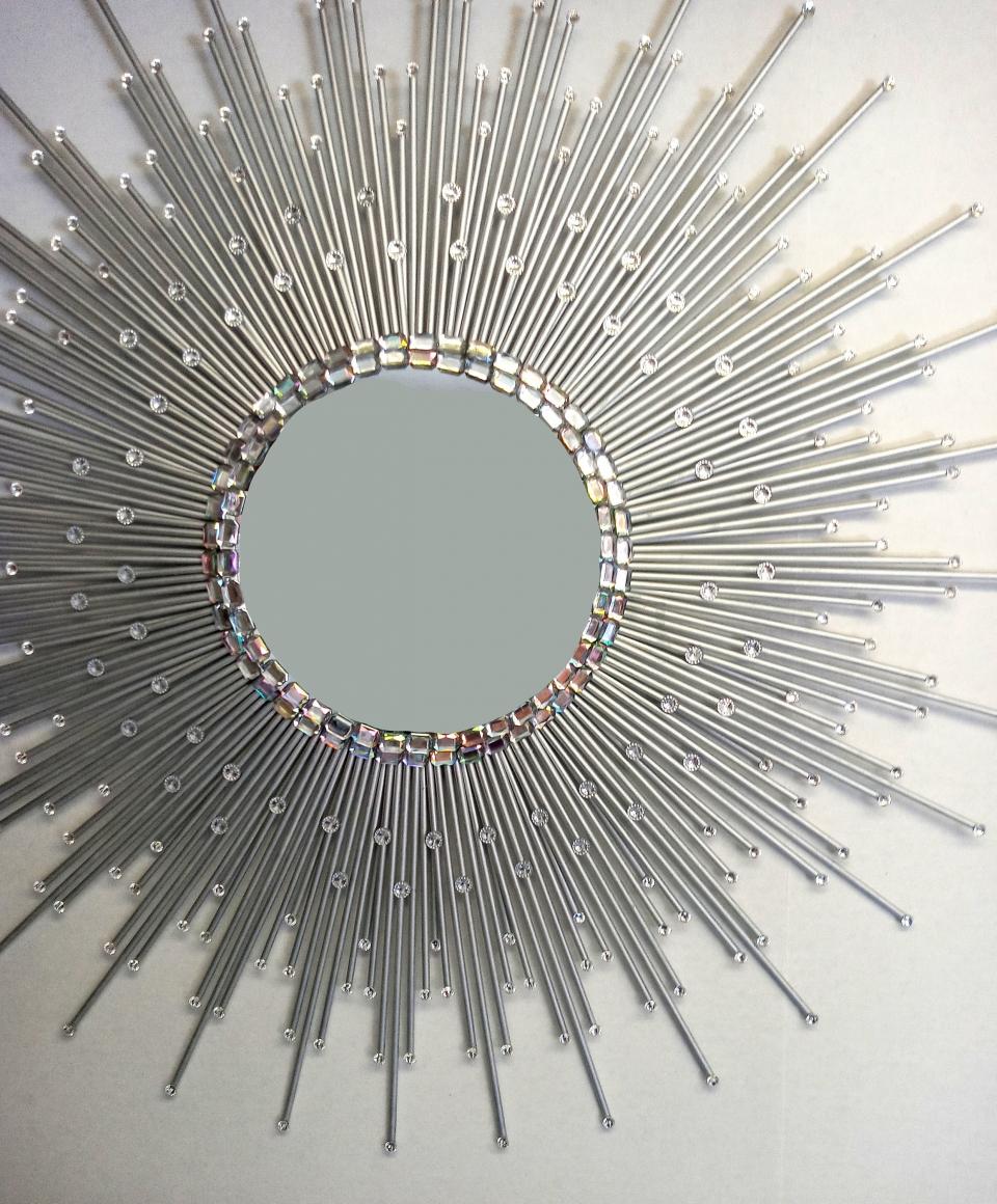 Beautiful Handmade Silver 30" Glam Crystals Sunburst Mirror, Starburst mirror, Wall Mirror, Sun Mirror