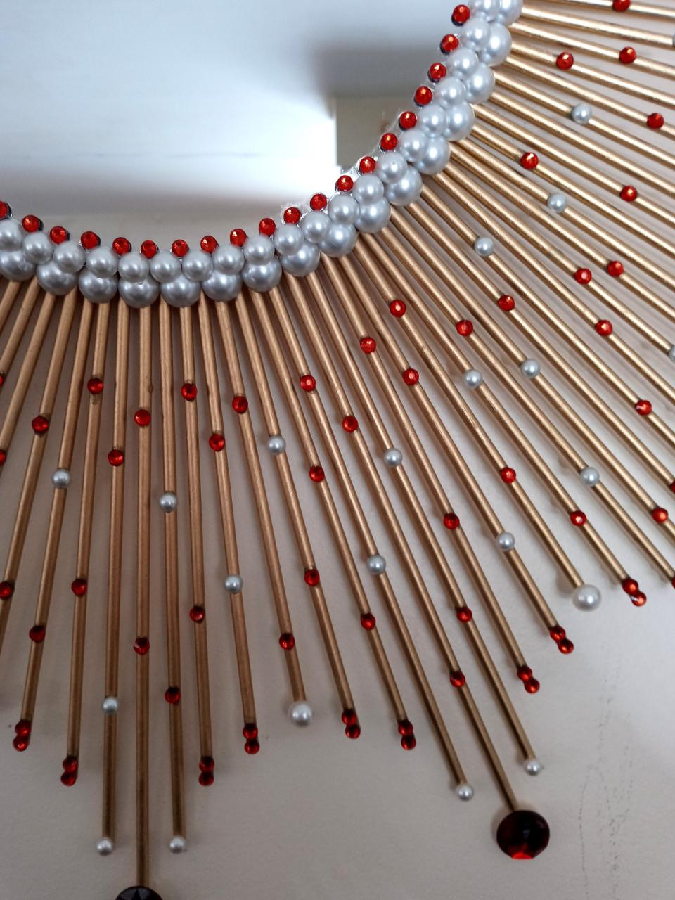 Beautiful Handmade Gold 31" Glam Crystals and Pearls Sunburst Mirror, Starburst mirror, Jeweled Mirror, Wall Mirror, Sun Mirror