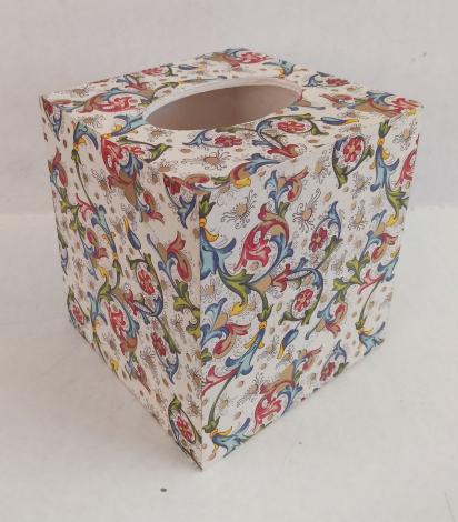 Beautiful Decoupage Wood Tissue Box Cover With Bottom Classic Floral Scroll Florentine Print Italian Paper With Golden Highlights